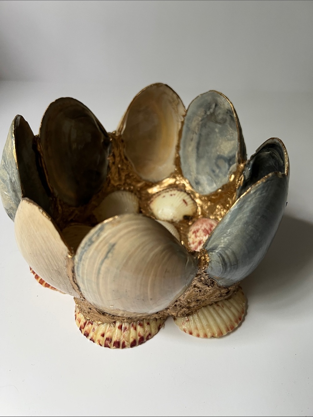 Handmade Shell Cluster Bowl in Natural Beige, Gray & Gold